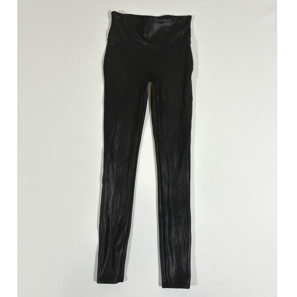 SPANX Womens S Black Faux Leather High Rise Shaping Leggings 2437